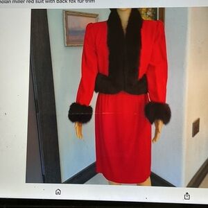 Nolan Miller Red Blazer with Black Fur Trim